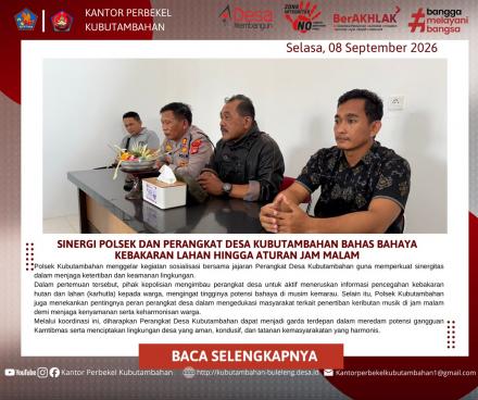 SINERGI POLSEK DAN PERANGKAT DESA KUBUTAMBAHAN BAHAS BAHAYA KEBAKARAN LAHAN HINGGA ATURAN JAM MALAM